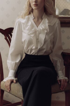 Straight Blouse With Ruffle At The Collar